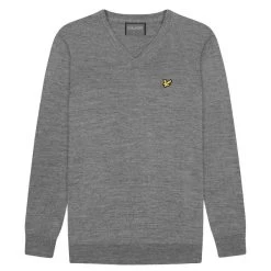 Lyle & Scott Men's V-Neck Knitted Golf Sweater -American Golf Shop 356425 Grey Marl LyleScott V Neck Knitted Sweater 1