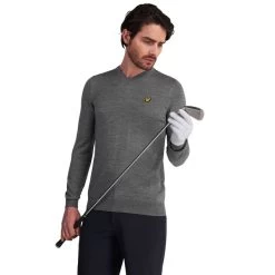 Lyle & Scott Men's V-Neck Knitted Golf Sweater -American Golf Shop 356425 Grey Marl LyleScott V Neck Knitted Sweater 2