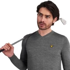 Lyle & Scott Men's V-Neck Knitted Golf Sweater -American Golf Shop 356425 Grey Marl LyleScott V Neck Knitted Sweater 4