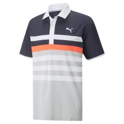 PUMA Golf PUMA Men's MATTR One Way Stretch Golf Polo Shirt -American Golf Shop 364798 NavyBlazer HotCoral PUMA MTTR One Way Polo Shirt 1