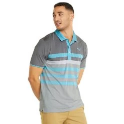 PUMA Golf PUMA Men's MATTR One Way Stretch Golf Polo Shirt -American Golf Shop 364798 QuietShade DustyAqua PUMA MTTR One Way Polo Shirt 3