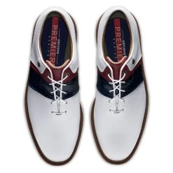 FootJoy Men's Premiere Packard Waterproof Spiked Golf Shoes -American Golf Shop 369453 White Navy Red FootJoy Premiere Packard Shoes 5