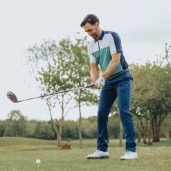 GOLFINO Men's Colour Zip Golf Polo Shirt -American Golf Shop 390385 Lake White GOLFINO Colour Block Zip Polo Shirt 3