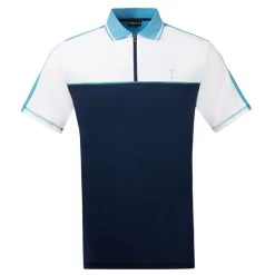 GOLFINO Men's Colour Zip Golf Polo Shirt -American Golf Shop 390385 OpticWhite BluePrint GOLFINO Colour Block Zip Polo Shirt 1