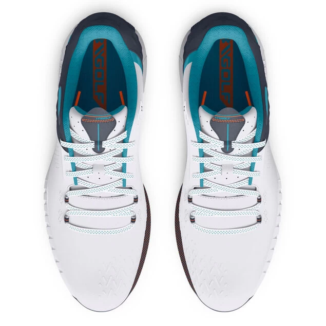 Under Armour Men's HOVR Drive 2 Waterproof Spiked Golf Shoes Under Armour Men's HOVR Drive 2 Waterproof Spiked Golf Shoes -American Golf Shop 395750 White Grey Blue Under Armour HOVR Drive 2 Shoes 4