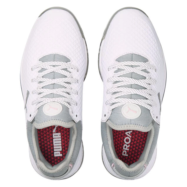 PUMA Ladies PROADAPT ALPHACAT Waterproof Spikeless Golf Shoes PUMA Golf PUMA Ladies PROADAPT ALPHACAT Waterproof Spikeless Golf Shoes -American Golf Shop 399566 White Silver Pink PUMA Golf PROADAPT ALPHACAT Ladies Shoes 4