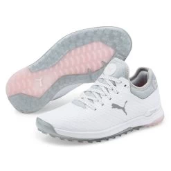 PUMA Golf PUMA Ladies PROADAPT ALPHACAT Waterproof Spikeless Golf Shoes 13 PUMA Golf PUMA Ladies PROADAPT ALPHACAT Waterproof Spikeless Golf Shoes -American Golf Shop 399566 White Silver Pink PUMA Golf PROADAPT ALPHACAT Ladies Shoes 6
