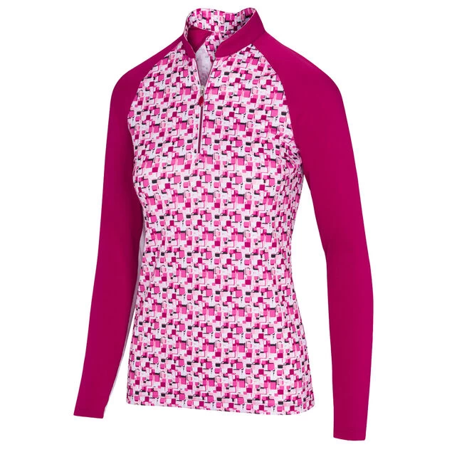 Greg Norman Ladies Prism Print L/S Half Zip Golf Midlayer Greg Norman Ladies Prism Print L/S Half Zip Golf Midlayer -American Golf Shop 405670 Merlot Greg Norman Ladies Prism Print Midlayer 1