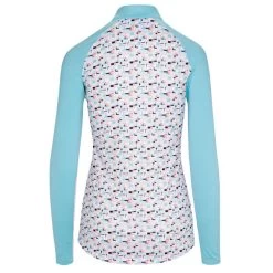 Greg Norman Ladies Prism Print L/S Half Zip Golf Midlayer 4 Greg Norman Ladies Prism Print L/S Half Zip Golf Midlayer -American Golf Shop 405670 OasisBlue Greg Norman Ladies Prism Print Midlayer 2