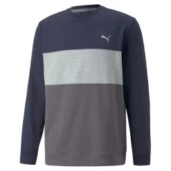 PUMA Golf PUMA Men's CLOUDSPUN ColourCrewneck Golf Midlayer -American Golf Shop 410769 NavyBlazer QuietShade PUMA Golf Mens CLOUDSPUN Colourblock Crewneck Midlayer 1