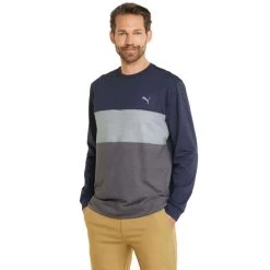 PUMA Golf PUMA Men's CLOUDSPUN ColourCrewneck Golf Midlayer -American Golf Shop 410769 NavyBlazer QuietShade PUMA Golf Mens CLOUDSPUN Colourblock Crewneck Midlayer 3