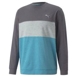 PUMA Golf PUMA Men's CLOUDSPUN ColourCrewneck Golf Midlayer -American Golf Shop 410769 QuietShade DuskyAqua PUMA Golf Mens CLOUDSPUN Colourblock Crewneck Midlayer 1