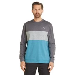 PUMA Golf PUMA Men's CLOUDSPUN ColourCrewneck Golf Midlayer -American Golf Shop 410769 QuietShade DuskyAqua PUMA Golf Mens CLOUDSPUN Colourblock Crewneck Midlayer 3