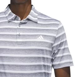 Adidas Golf Adidas Men's Two-Colour Striped Golf Polo Shirt -American Golf Shop 414440 Grey White adidas Golf Mens Two Colour Striped Golf Polo Shirt 5
