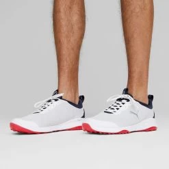 PUMA Golf PUMA Men's Fusion Pro Waterproof Spikeless Golf Shoes -American Golf Shop 415090 White Navy Red PUMA Mens Fusion Pro Waterproof Spikeless Golf Shoes 6