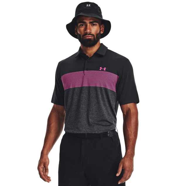 Under Armour Men's Playoff 3.0 Low Round Stripe Golf Polo Shirt Under Armour Men's Playoff 3.0 Low Round Stripe Golf Polo Shirt -American Golf Shop 416064 Black JetGray RebelPink Under Armour Mens Playoff Stripe Golf Polo Shirt 1