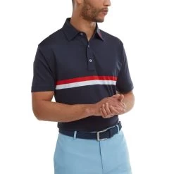 FootJoy Men's Double Chest Band Golf Polo Shirt -American Golf Shop 416182 Navy White Red FootJoy Mens Double Chest Band Golf Polo Shirt 1